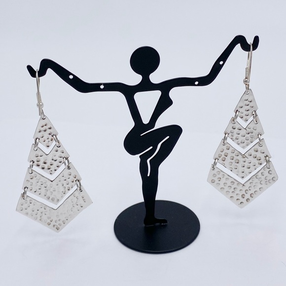 Silver Tone Long Dangle Articulated Earrings - Picture 5 of 6